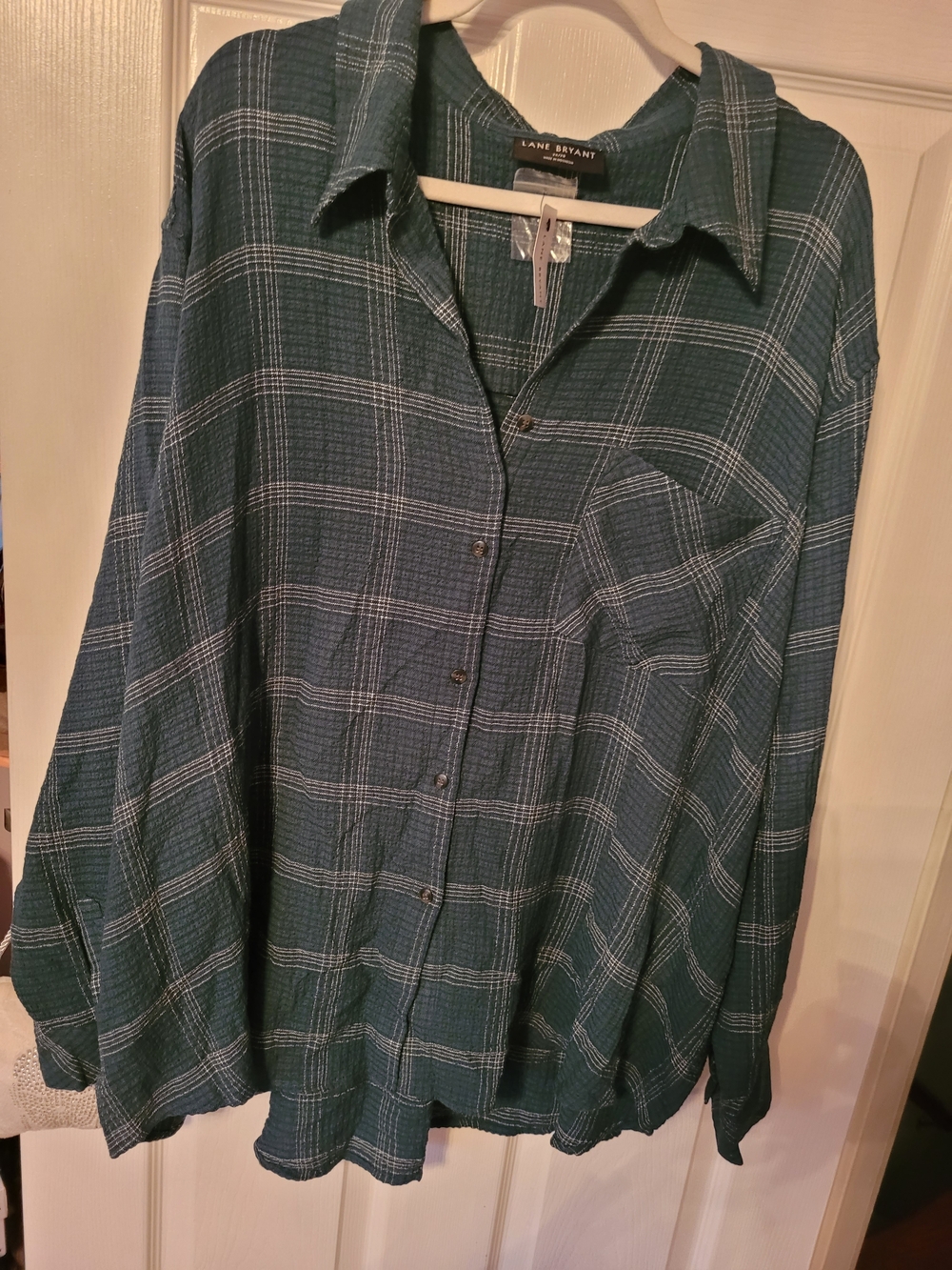 Lane Bryant Teal Plaid Button-Down Shirt